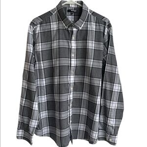 Mens Murano XL slim fit black & white lightweight long sleeve button down shirt